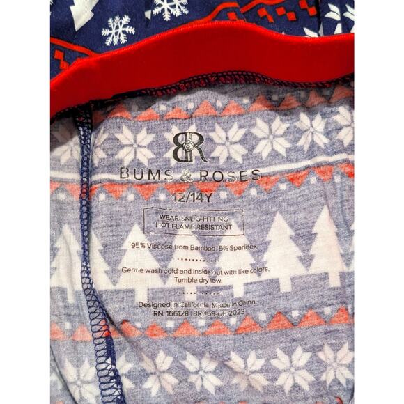 Bums‎ & Roses Pants 12 14 Kids Holiday Christmas Fair Isle Bamboo Jogger Pajamas - Picture 2 of 4